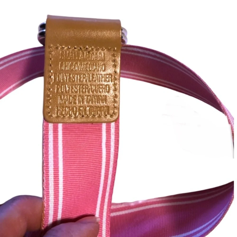 Pink and Tan Belt with Double D Ring Buckle like New